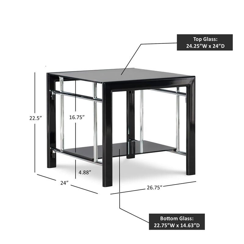 Home Square Glass and Metal End Table in Black Finish - Set of 2