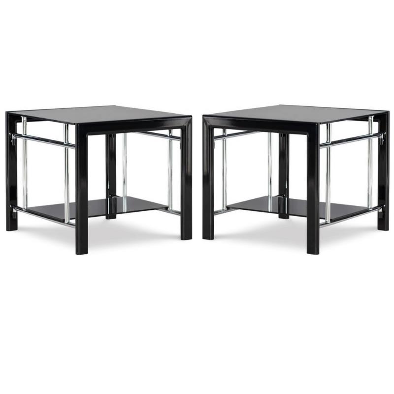 Home Square Glass and Metal End Table in Black Finish - Set of 2
