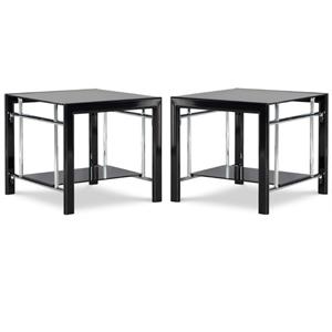 Home Square Glass and Metal End Table in Black Finish - Set of 2