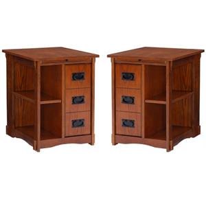 Home Square Mission Oak Wood Cabinet Table in Brown - Set of 2