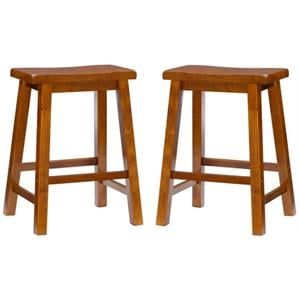 Home Square 24&quot Wood Counter Stool in Honey Brown - Set of 2