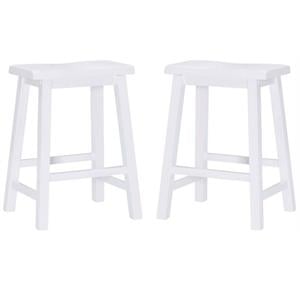 Home Square 24&quot Wood Counter Stool in White Finish - Set of 2