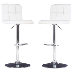 Home Square 24&quot-32&quot Adjustable Metal Barstool in White - Set of 2