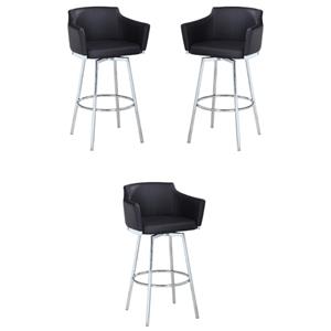 Home Square 40.4&quot Modern Club Bar Stool with Memory Swivel in Black - Set of 3