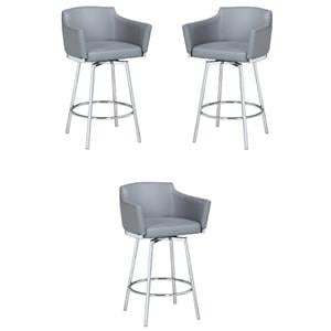Home Square 40.4&quot Modern Club Bar Stool with Memory Swivel in Gray - Set of 3