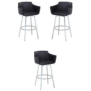 Home Square 36.4&quot Modern Club Swivel Counter Stool in Black - Set of 3