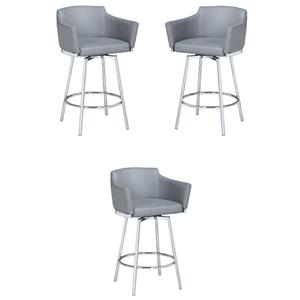 Home Square 36.4&quot Modern Memory Swivel Counter Stool in Gray - Set of 3