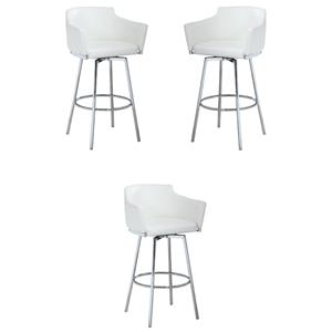 Home Square 36.4&quot Modern Memory Swivel Counter Stool in White - Set of 3