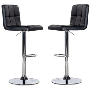 Home Square 24&quot-32&quot Adjustable Metal Barstool in Black - Set of 2