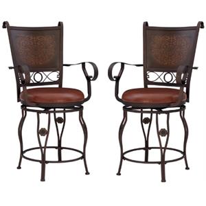 Home Square 24&quot Tall Metal Stamped Back Counter Stool in Bronze - Set of 2