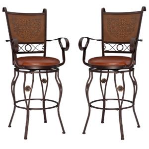 Home Square 30&quot Big and Tall Metal Stamped Back Bar Stool in Bronze - Set of 2