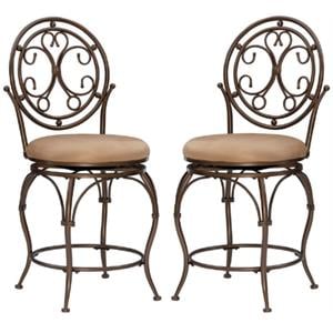 Home Square 24&quot Tall Metal Circle Back Counter Stool in Bronze - Set of 2