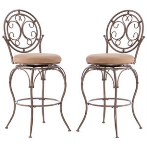 Home Square 30&quot Metal Scroll Circle Back Bar Stool in Bronze - Set of 2