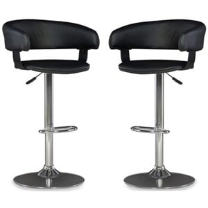 Home Square Curved Back Metal Adjustable Barstool in Black - Set of 2