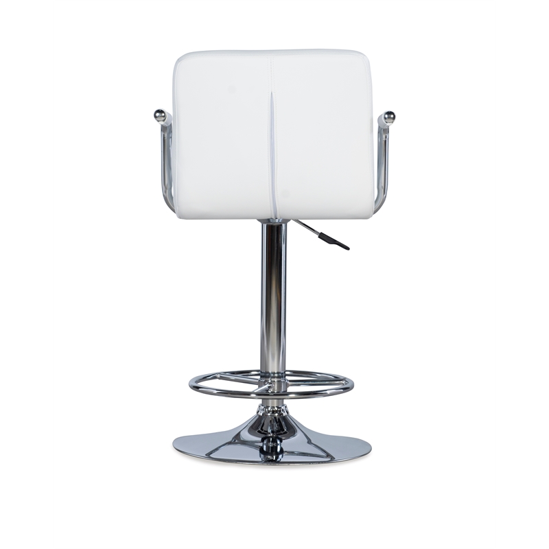 Home Square Quilted Back Metal Swivel Bar Stool in Chrome and White - Set of 2