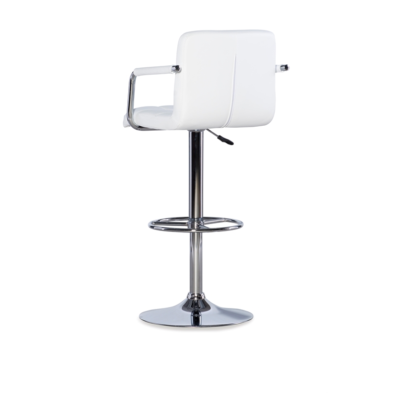 Home Square Quilted Back Metal Swivel Bar Stool in Chrome and White - Set of 2