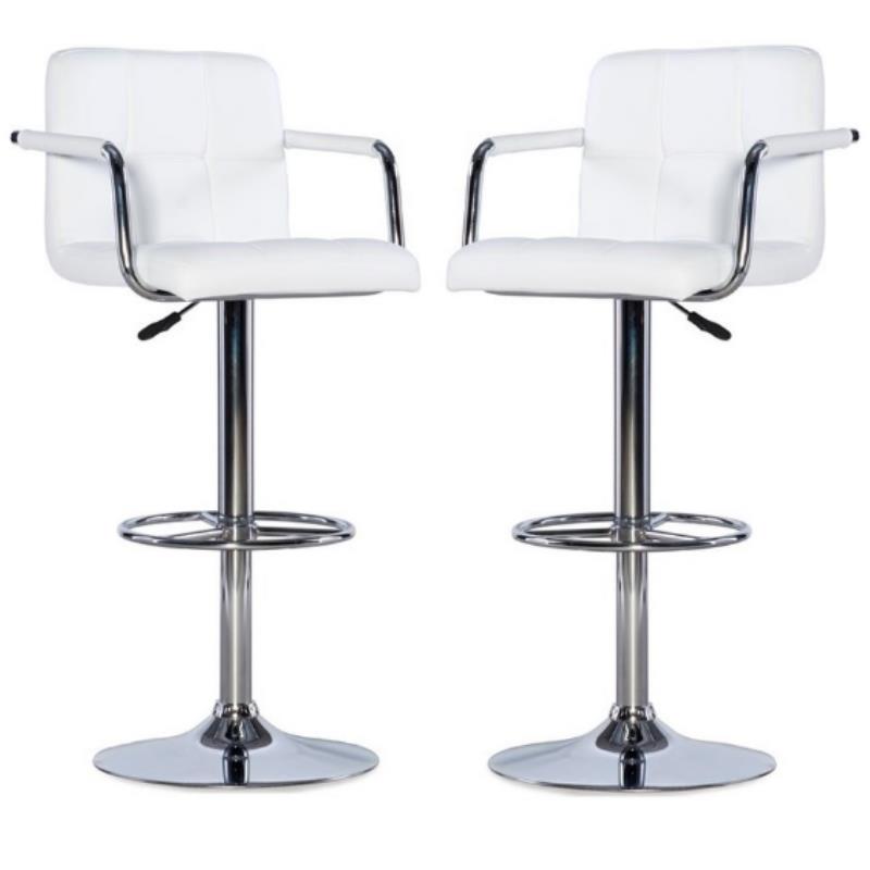 Home Square Quilted Back Metal Swivel Bar Stool in Chrome and White - Set of 2