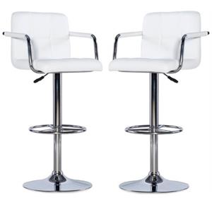 Home Square Quilted Back Metal Swivel Bar Stool in Chrome and White - Set of 2