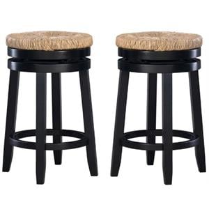 Home Square 25.5&quot Wood Swivel Counter Stool in Black - Set of 2