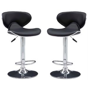 Home Square Rounded Back Metal Adjustable Barstool in Black - Set of 2