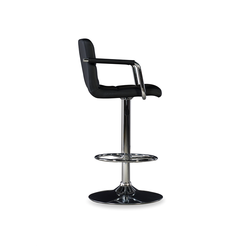 Home Square Quilted Back Metal Swivel Bar Stool in Chrome and Black - Set of 2