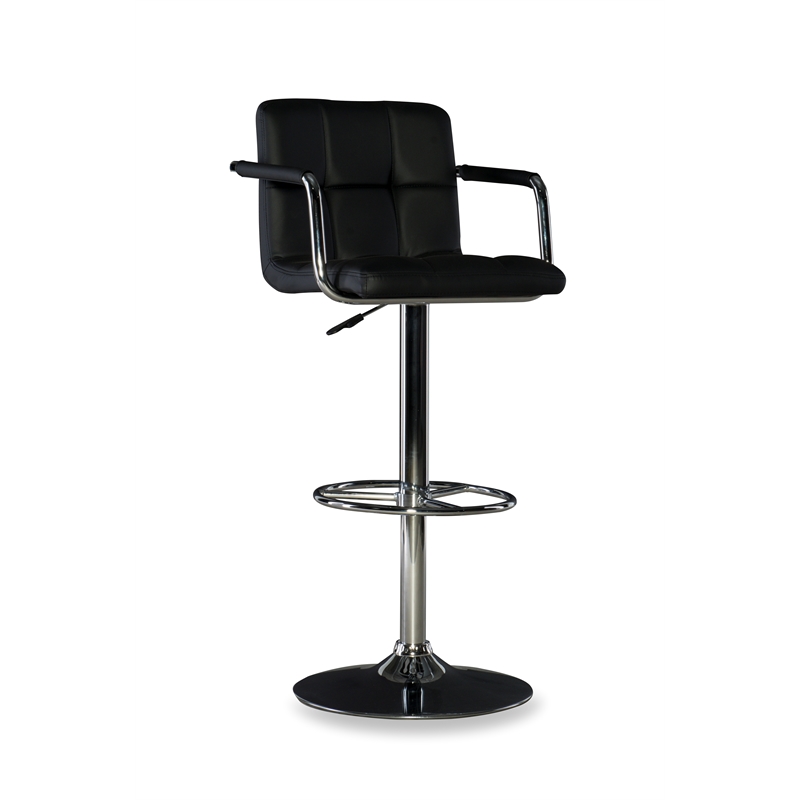Home Square Quilted Back Metal Swivel Bar Stool in Chrome and Black - Set of 2