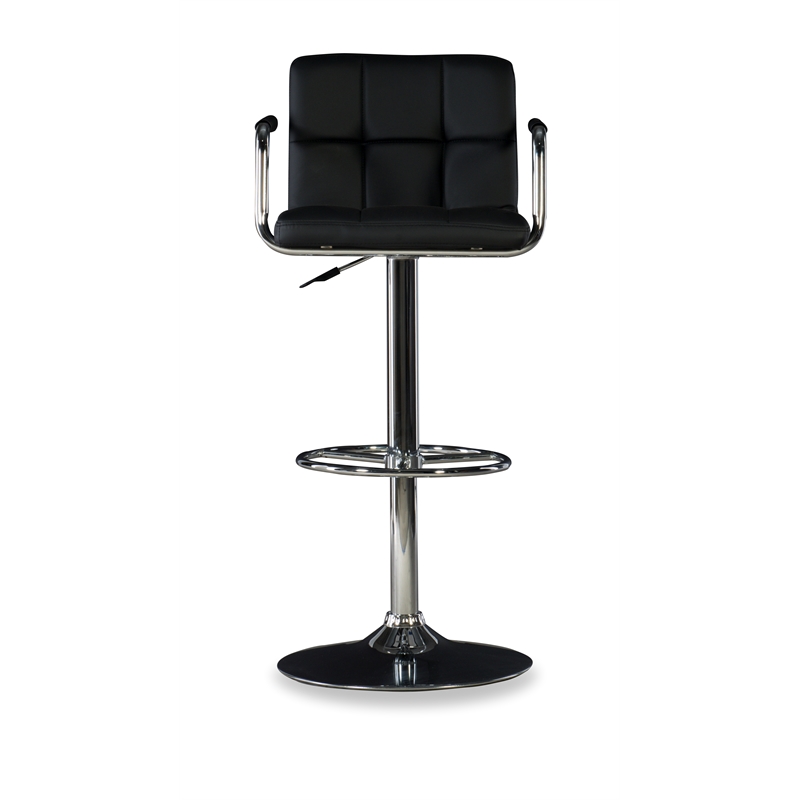 Home Square Quilted Back Metal Swivel Bar Stool in Chrome and Black - Set of 2