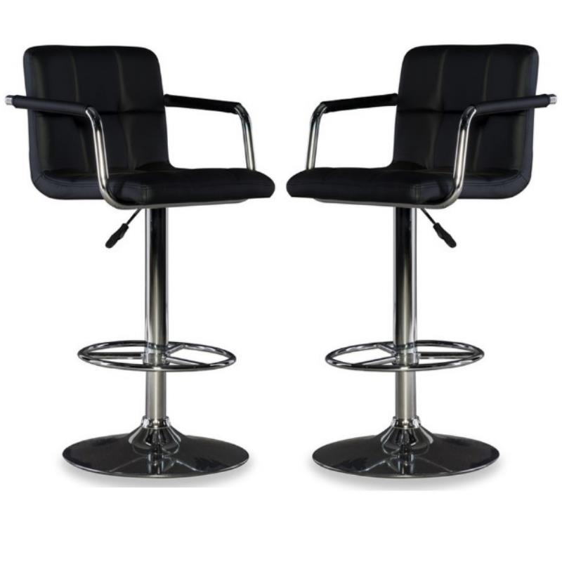 Home Square Quilted Back Metal Swivel Bar Stool in Chrome and Black - Set of 2