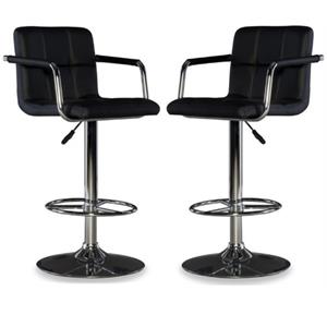 Home Square Quilted Back Metal Swivel Bar Stool in Chrome and Black - Set of 2
