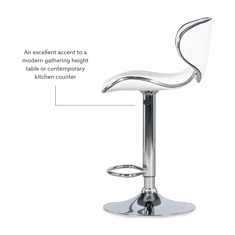 Home Square Rounded Back Metal Adjustable Barstool in White - Set of 2