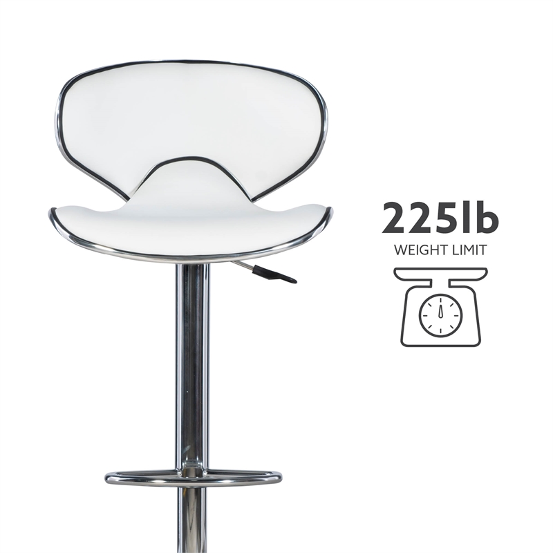 Home Square Rounded Back Metal Adjustable Barstool in White - Set of 2