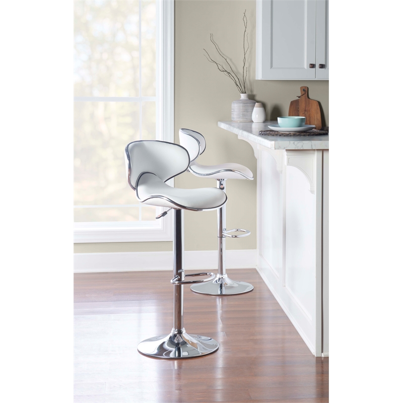 Home Square Rounded Back Metal Adjustable Barstool in White - Set of 2