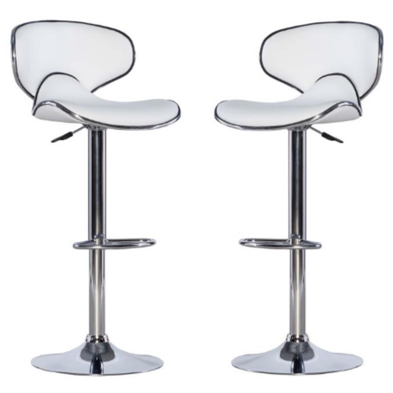 Home Square Rounded Back Metal Adjustable Barstool in White - Set of 2