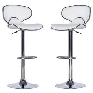 Home Square Rounded Back Metal Adjustable Barstool in White - Set of 2