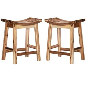 Home Square 24&quot Saddle Wood Counter Stool in Light Natural Brown - Set of 2