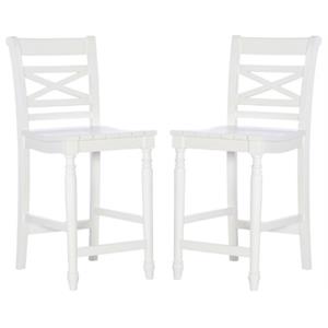 Home Square 24.25&quot Wood Counter Stool in White Finish - Set of 2