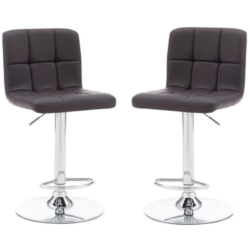 Home Square Metal Upholstered Adjustable Barstool in Chocolate Brown - Set of 2