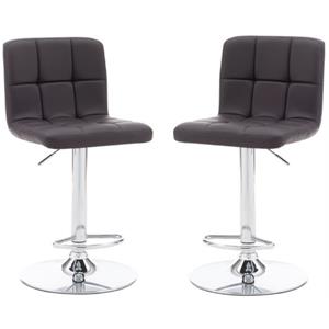 Home Square Metal Upholstered Adjustable Barstool in Chocolate Brown - Set of 2