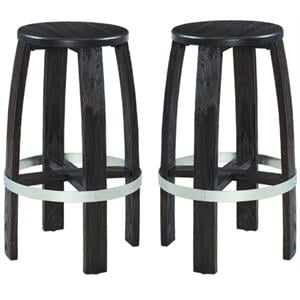 Home Square 29.5&quot Wood and Metal Bar Stool in Rustic Dark Brown - Set of 2