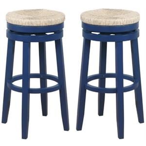 Home Square 31&quot Wood Swivel Barstool in Navy Blue - Set of 2