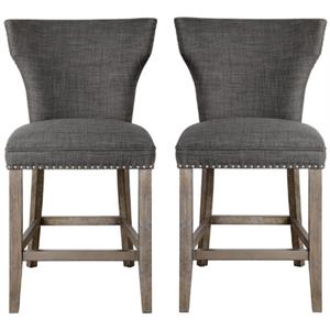 Home Square 25&quot Upholstered Counter Stool in Charcoal and Gray - Set of 2