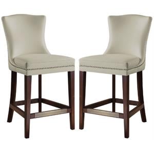 Home Square 26&quot Faux Leather Counter Stool in Cream and Walnut - Set of 2