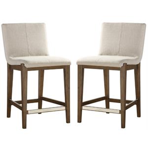Home Square 26&quot Upholstered Counter Stool in Beige and Walnut - Set of 2