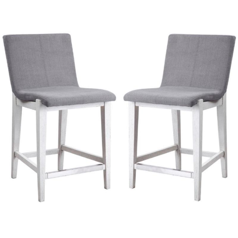 Home Square Rubber Wood Counter Stool in Aged White - Set of 2