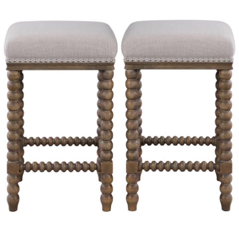 Home Square Wooden Counter Stool in Light Walnut Finish - Set of 2