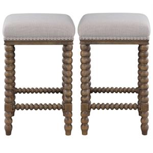 Home Square Wooden Counter Stool in Light Walnut Finish - Set of 2