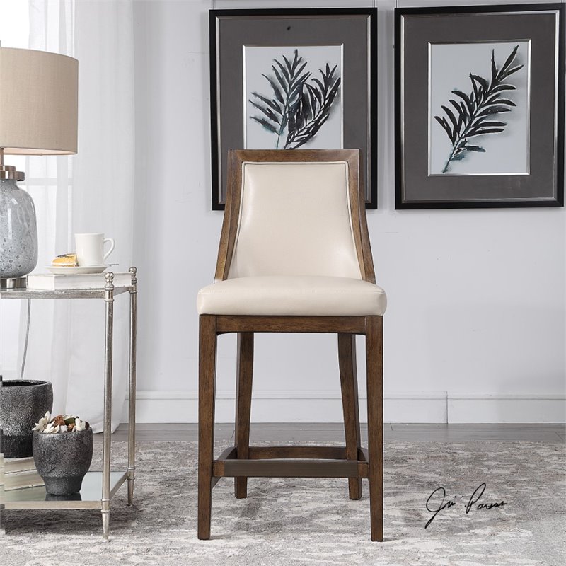 Home Square Leather Counter Stool in Cappuccino Finish - Set of 2