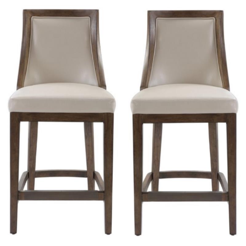 Home Square Leather Counter Stool in Cappuccino Finish - Set of 2