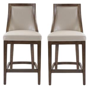 Home Square Leather Counter Stool in Cappuccino Finish - Set of 2