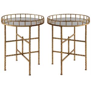 Home Square 20&quot Round Mirror Top Accent End Table in Bright Gold - Set of 2